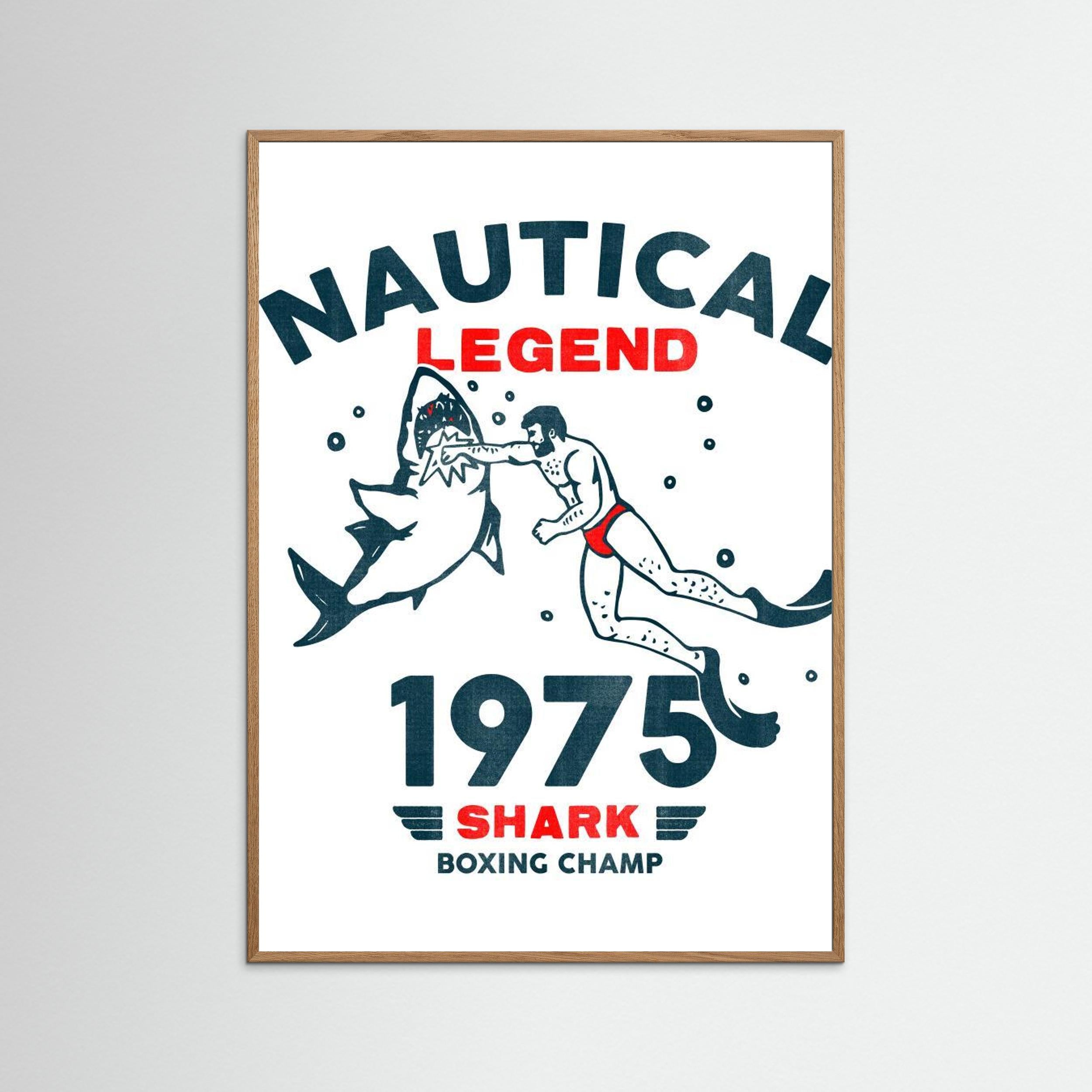Nautical Legend 1975: Funny Shark Boxing Art by The Whiskey Ginger